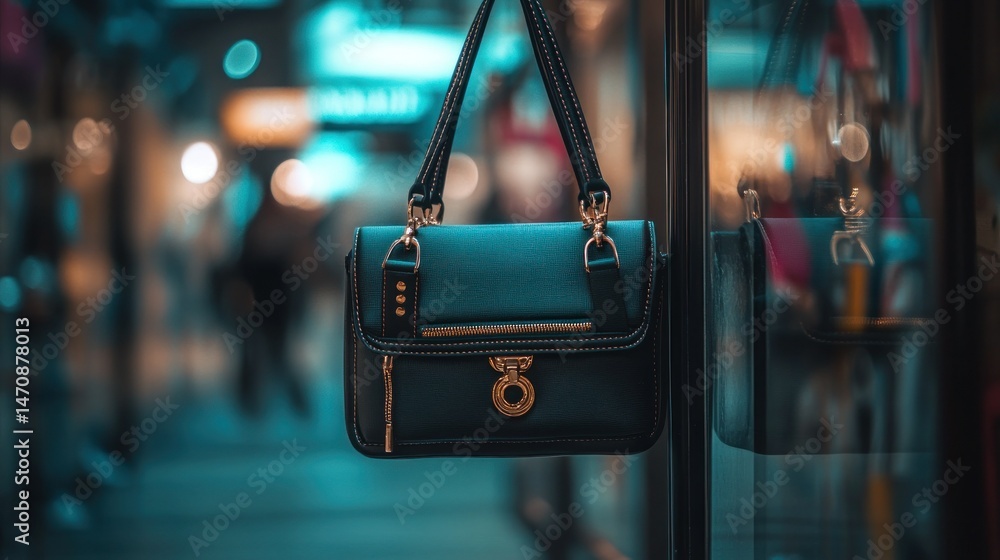 Poster a stylish handbag hangs displaying its design with elegant details