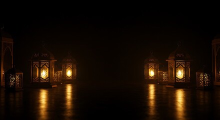 Dark Background with Glowing Ramadan Lanterns