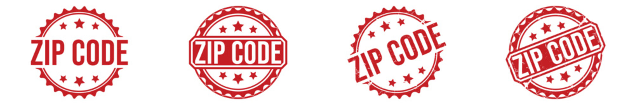 Zip Code Red Stamp Collection on White Background Official Designation