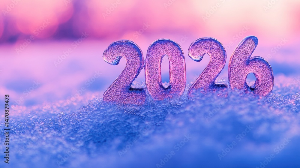 Poster a frosty setting features the numbers 2026 surrounded by soft snow, emphasizing a vibrant winter atm