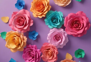 Obraz premium Gradient of colorful paper roses, vibrant backdrop, blossom, yellow