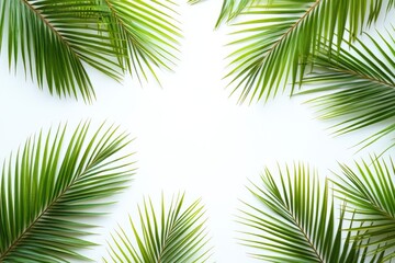 Naklejka premium Tropical palm leaves arranged in a frame against a white background