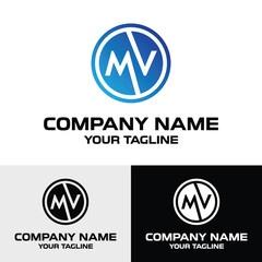 Abstract MV letter geometric rounded circle-shaped monogram vector logo design