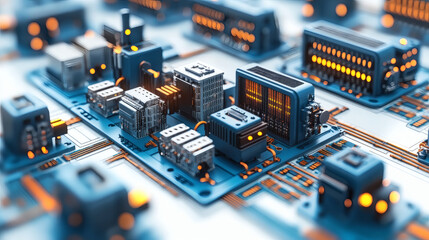 Detailed circuit board arrangement showcasing electronic components and modules