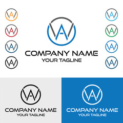 Abstract OWA, OAW, AOW, WOA, WAO. AWO letters, geometric typography,  rounded circle-shaped vector logo design. Versatile WA, AW logo designs in various color combinations.