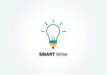 Creative Writing Logo – Smart Writer Pencil & Light Bulb Concept Icon