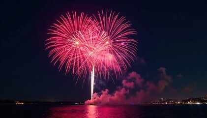 Spectacular fireworks display against a deep black night sky Vibrant colors explode in a breathtaking spectacle , night, fireworks, shine