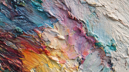 Naklejka premium Abstract oil painting texture background colorful palette knife strokes canvas art close up detail design