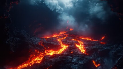 Molten lava flow eruption abstract