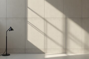 Obraz premium Minimalist Interior Design: A sleek, modern floor lamp casts a shadow against a textured wall.