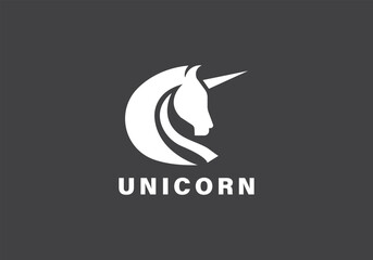 Obraz premium Modern Unicorn Logo Design in White on Dark Background