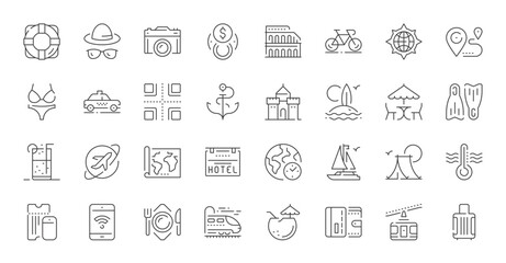 Travel themed vector icons vacation essentials
