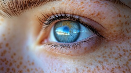 Freckled eye with ocean reflection.