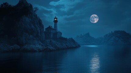 Night scene reflections tranquil lake