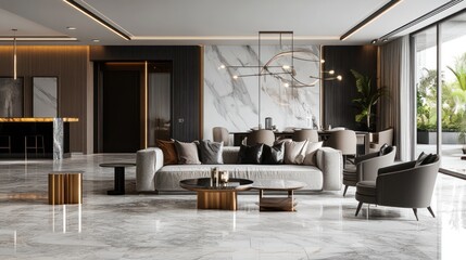 Modern luxury living room with elegant furniture and decor