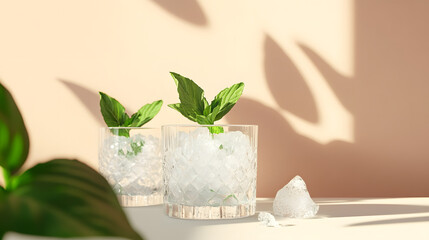 Two glasses of tea with mint leaves on the side