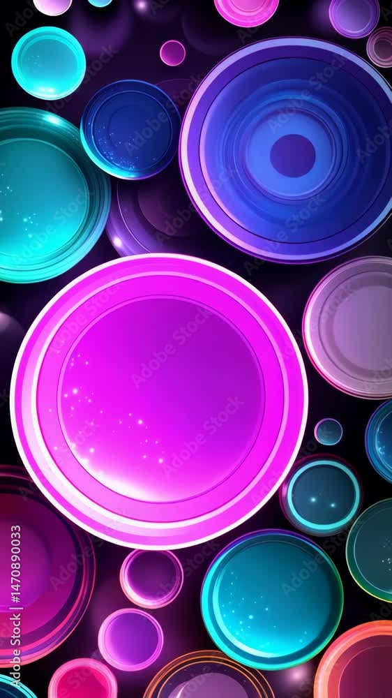 Aufkleber abstract background with colorful glowing circles and spheres on a dark background, creating a futur