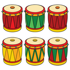 Six classic drumbeat arranged on white background