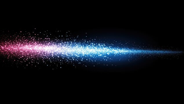 Abstract digital art of a glowing, particle stream.  A vibrant streak of pink and blue particles extends across a black background, creating a dynamic, futuristic effect