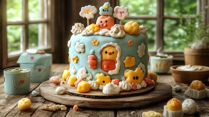 Cute Baby Cake with Animal Decorations