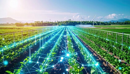 Smart Agriculture Sustainable Farming Technology and Innovation in Green Fields with Wind Turbines