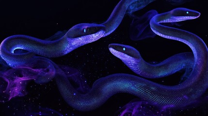 Fototapeta premium Neon Serpents in Smoky Darkness