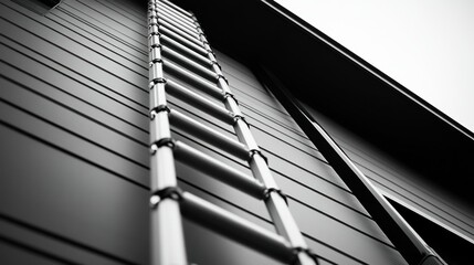 Obraz premium A metal ladder leaning against a dark building structure