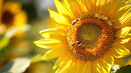 Fototapeta premium Sunflower with bees