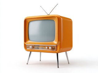 Retro orange television isolated on white background for vintage designs and media projects.