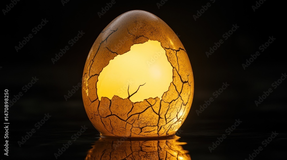 Poster a broken eggshell glows brightly with a soft internal illumination