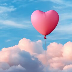Obraz premium Pink Heart Balloon Floating In A Beautiful Cloudy Sky