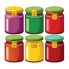 Six classic jam arranged on white background