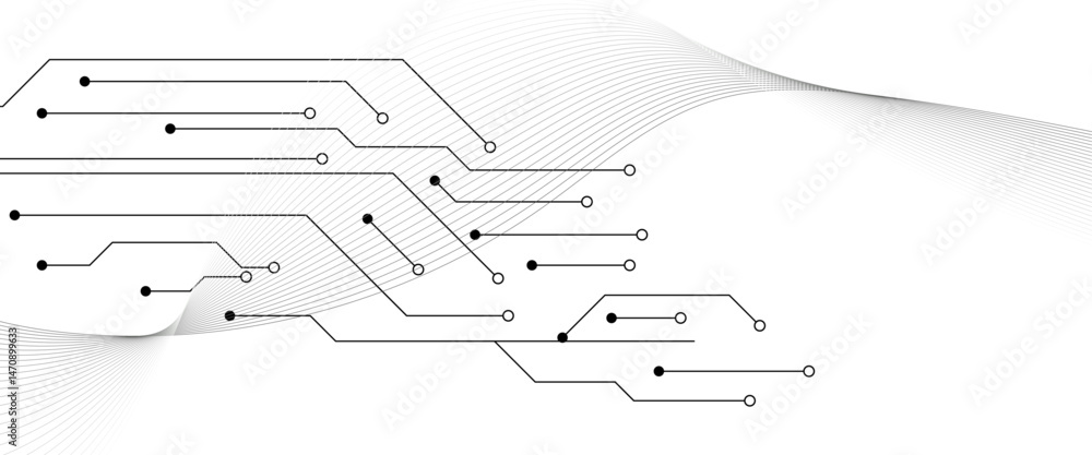 Poster abstract grey circuit line technology pattern on white background