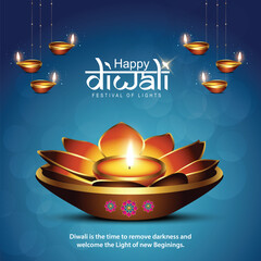 Vector illustration of Happy Diwali social media feed template written Hindi text means happy Diwali
