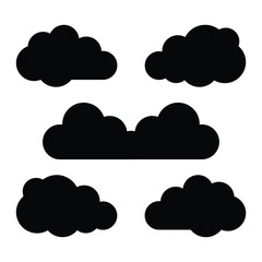 Cloud Silhouette Vector Set, Simple Weather Icons for Sky and Forecast Design.