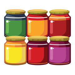 Six classic jam arranged on white background