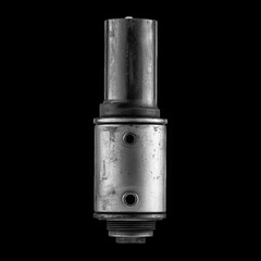 Naklejka premium Black and White Metal Hydraulic Valve Cylinder Component Part png transparent background 