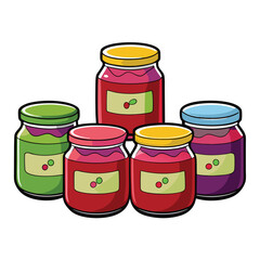 Six classic jam arranged on white background