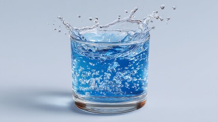 Blue Liquid Splash in Glass with Refreshing Drink.