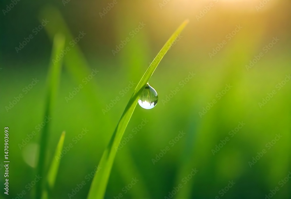 Poster generative ai created image of a perfect dewdrop on a blade of grass