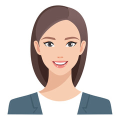 Flat Vector. Portrait of only one Woman. Simple Background.