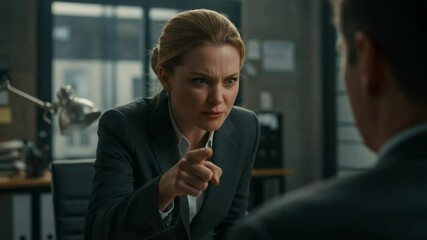 Angry Businesswoman Yelling at a Male Colleague in an Office Environment: A Scene of Workplace Conflict and Tension