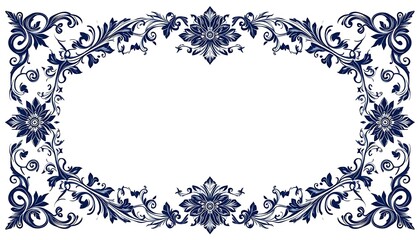 Intricate blue floral ornamental frame with classic Victorian design, isolated on a white background.