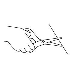 hand holds scissors line vector