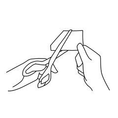 hand holds scissors line vector