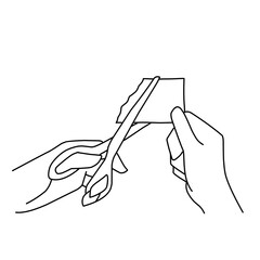 hand holds scissors line vector