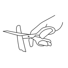 hand holds scissors line vector