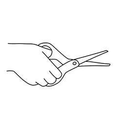 hand holds scissors line vector