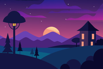 Fototapeta premium night landscape with moon
