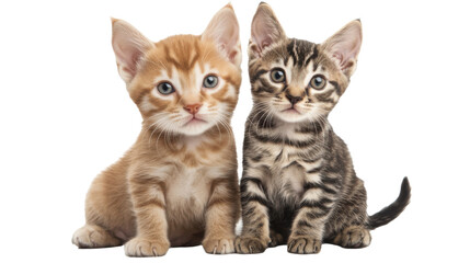  cute kittens sitting together on white background